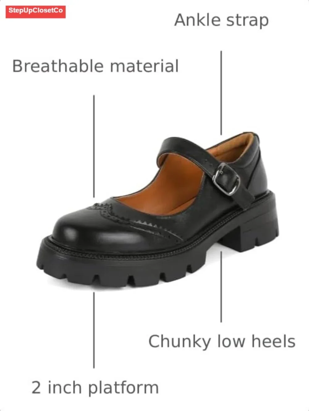 Women's Chunky Platform Low Heel Mary Jane Pumps with Ankle Strap Oxfords